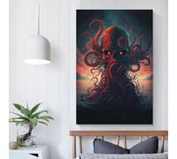Décoration murale sur toile représentant une île de poulpe, idéale pour une chambre à coucher, un salon ou une chambre à coucher, 40 x 60 cm