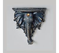 Décoration murale tête d’éléphant en résine artificielle de 30 cm, sculpture animale murale d’entrée avec étagère flottante, petite imitation de animal pouvant accueillir des objets décoratifs.(Dark b