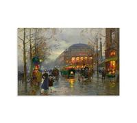Décoration murale Théâtre du Châtelet - Impression de style impressionniste par Edouard Cortes avec rue parisienne du soir avec bâtiments éclairés - Art mural moderne pour chambre à coucher familiale
