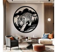 Décoration Murale Tigre en métal Noir, Sculpture Murale animalière en métal, œuvre d'art Tigre Moderne pour Salon, Chambre, Couloir et escalier (Noir 76 x 74 cm / 76 x 76 cm)