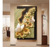 Décoration Murale Tournesol avec lumières LED, Art Mural Lumineux Moderne en grès pour Couloir, entrée, Salon (Vert, 60 x 80 cm)