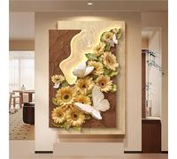 Décoration Murale Tournesol avec lumières LED, Art Mural Lumineux Moderne en grès pour Couloir, entrée, Salon (Marron, 60 x 80 cm)