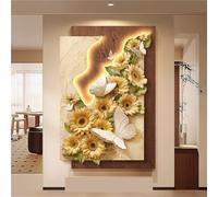 Décoration Murale Tournesol avec lumières LED, Art Mural Lumineux Moderne en grès pour Couloir, entrée, Salon (Beige, 60 x 80 cm)