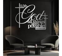 Décoration Murale « Tout est Possible à Dieu » - Tableau Verset Biblique | Décoration Murale en Métal avec Verset Biblique, pour Salon, Chambre ou église(Silver,47"Lx 39"W)