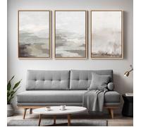Décoration Murale Triptyque Tableaux Abstraits Beige Gris Moderne avec Cadre- 41x61cm - cadre flottant