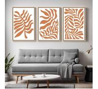 Décoration Murale Triptyque Tableaux Botaniques Abstraits Terracotta Moderne- 41x61cm - cadre flottant
