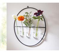 Décoration murale "Väschen" en métal, noir, Ø 40 cm avec 4 petits tubes en verre, vase mural, décoration murale avec des vases en verre, set de vases