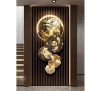 Décoration Murale Verticale 3D avec lumière LED et Horloge, décor paysager Zen Moderne avec pin accueillant et Poissons Koi, Grande Sculpture Murale rétroéclairée pour entrée, Art Feng Shui