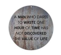 Décoration murale vintage avec inscription « A Man Who Dares to Waste One Hour of Time » - Panneau de motivation en fer pour maison, cuisine, salle à manger, café, 20,3 x 20,3 cm