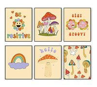 Décoration murale vintage des années 60 70 Impressions sur toile de fleurs préparées Affiches abstraites « Stay Grvooy », esprit ouvert pour chambre à coucher (27,9 x 35,6 cm, sans cadre）