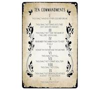 Décoration murale vintage des dix commandements - Panneau chrétien antique avec verset de la Bible - Décoration murale pour chambre à coucher, salon - Plaque en métal avec citations inspirantes de
