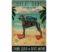 Décoration murale vintage en métal avec inscription « Diving Club » - Motif dogue allemand - Décoration murale vintage amusante - Cadeau pour garage, salle de bain, salon, bar - 20,3 x 30,5 cm