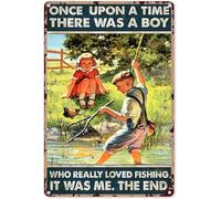 Décoration murale vintage en métal avec inscription « Fishing Boy There Was A Boy Who Really Loved Fishing » - Décoration murale en fer - Décoration murale nostalgique pour la maison, la cuisine, le