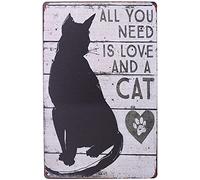 Décoration murale vintage humoristique en métal : « Tout ce dont vous avez besoin, c’est d’amour et d’un chat », affiche 30 x 20 cm (12 x 8 pouces) idéale pour un bar, un club de musique ou une chamb