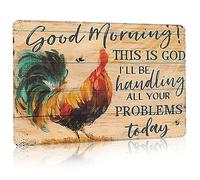 Décoration murale vintage nostalgique en métal - 20,3 x 30,5 cm - Kdly Good Morning God Will Be Handling All Your Problems Today - Plaque en métal amusante pour maison, cuisine, ferme, grange