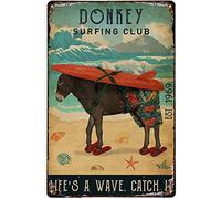 Décoration murale vintage - Panneau en métal vintage - Motif club de surf - Ane - Plaque de ferme - Plaque de ranch - Décoration vintage - 20,3 x 30,5 cm