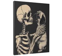 Décoration murale vintage pour Halloween, motif carlin, crâne effrayant, chiot gothique effrayant, grand petit squelette, salle à manger, chambre à coucher, 20,3 x 30,5 cm