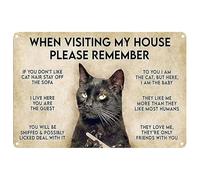 Décoration murale « When Visiting My House Please Remember » - Œuvre d'art en métal de chat - Design vintage original - Affiche murale en fer blanc épais