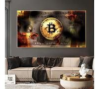 Decoration muraleAbstrait brûlant Or Bitcoin Toile Tableau Peinture Dollar Argent Affiche et Murale Art Tableaux Decoration à la maison50x100cm sans Cadre