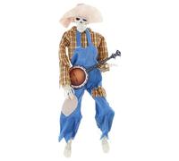 Décoration musicale d'Halloween - Décoration de banjo squelette en grille classique - Idéal pour les fêtes à thème et les festivals - Décoration de la maison - Figurine de banjo squelette
