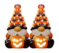 Décoration naine d'Halloween avec lumière, figurine de nain de citrouille lumineuse en céramique, décoration d'automne à LED orange pour la maison, l'intérieur et l'extérieur, fête d'Halloween