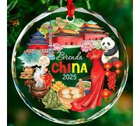 Décoration nationale chinoise personnalisée de Noël, symboles de la Chine en verre pour arbre de Noël, cadeau pour amoureux de voyage, amis, maman, papa, nom et année personnalisés du patrimoine