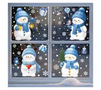Décoration noel Autocollants de Noël for fenêtre, 4 feuilles, motif famille de bonhommes de neige avec flocons de neige, autocollants en PVC statique sticker noël fenetre