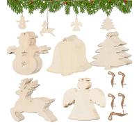 Décoration Noël Bois Naturel 45 pièces - Ornements Suspendus 5 Formes Assorties - pendentifs Sapin, Renne, Ange, Cloche et Bonhomme de Neige - DIY Peinture Gravure - déco Arbre fête Maison