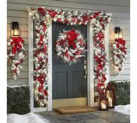 Decoration Noel Ensemble de 4 Pièces, Cadre de Porte à Suspendre Décorations de Noël Blanches, Guirlande de Noël, Couronne et Ensemble de 2 Arbres à L'envers D'entrée, pour Porte D'entrée de Maison (