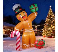 Decoration Noel Exterieur Gonflable: 244cm Bonhomme de Pain d'épice Gonflable avec Sucre d'orge - Éclairage LED - pour l'extérieur, l'intérieur, Le Jardin, la pelouse, la Cour