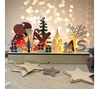 Decoration Noel Interieur Maison Figurine Noel Lumineux,Led Decoration Noel Table Sapin De Noel En Bois,Centre De Table Noel Sapin Bois Lumineuse,Village De Noel Lumineux Et Anime Renne De Noel