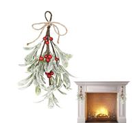 Décoration Noël murale 1 pièce gui artificiel suspendu 26?cm avec n ud rouge, pommes de pin et feuilles pailletées pour sapin, porte ou cheminée ambiance hivernale chaleureuse