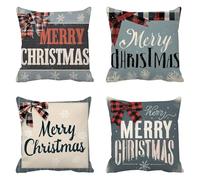 Decoration Noel Taie Oreiller 70 x 70, Carré Oreiller Lot De 4, Noël Tissu ImperméAble Housse Coussin, rétro Lin Taie D'Oreiller, Pour Chambre, Salon Décoration, IdéAl Hiver FêTe Cadeau Q-344
