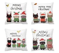 Decoration Noel Taie Oreiller 70 x 70, Carré Oreiller Lot De 4, vert Tissu ImperméAble Housse Coussin, chat Velours Taie D'Oreiller, Pour Chambre, Salon Décoration, IdéAl Hiver FêTe Cadeau Q-287