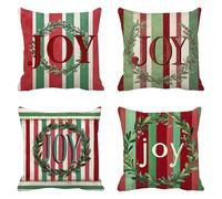 Decoration Noel Taie Oreiller 80 x 80, Carré Oreiller Lot De 4, rouge Tissu ImperméAble Housse Coussin, La joie Lin Taie D'Oreiller, Pour Chambre, Salon Décoration, IdéAl Hiver FêTe Cadeau Q-155