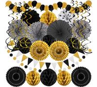 Décoration Noir & Or Élégante - Guirlande Ballons Nid d'Abeille pour Nouvel An, Remise de Diplôme, Anniversaire Chic - Facile à Installer