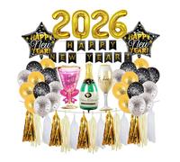 Decoration Nouvel an 2026,Deco Fete Nouvelle Année, Bonne Année Bannière,Tourbillon Suspendu, Ballons Champagne et Confettis,Accessoires Photobooth Nouvel An Kit