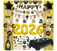 Decoration Nouvel an 2026,Deco Fete Nouvelle Année, Bonnes Année Bannière,Tourbillon Suspendu, Ballon Champagnes et Confettis,Accessoiry Photobooth Nouvel Kits (A)