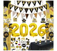 Decoration Nouvel an 2026,Deco Fete Nouvelle Année, Bonnes Année Bannière,Tourbillon Suspendu, Ballon Champagnes et Confettis,Accessoiry Photobooth Nouvel Kits (C)