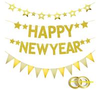 décoration nouvel an 2026 guirlande happy new year 2026 3 pièces bannière papier dorée noire fête réveillon maison soirée élégante DIY suspendue intérieur