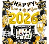 Décoration Nouvel An 2026 XXL Set, Guirlande Happy New Year, Décoration Fête du Nouvel An 2026 avec Ballons Nouvel an Accessoires Photobooth pour la Fête du Nouvel An