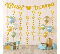 Décoration officielle pour 13e anniversaire adolescent garçon, guirlande Happy Birthday, bannière de décoration d'anniversaire pour fille garçon, guirlande à paillettes, décoration dorée pour fête de