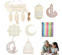 Décoration Omra Mubarak - Ornements Pendentif en Bois Décoration, Décoration Umrah Mubarak, Lot de 6 pendentifs en bois d'ornement du Ramadan pour la Décoration Intérieure