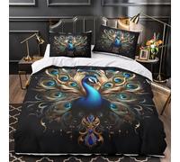 Décoration Paon Housse de Couette 3D Effet Microfibre Hypoallergique Confortable Motifs d'oiseaux ornementaux Parure de Lit Fermeture Éclair Douce Ultra Douce for Filles Ado Double（200x200cm）