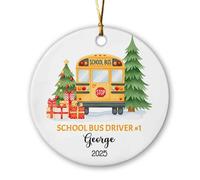 Décoration personnalisée 2025 en céramique pour chauffeur de bus scolaire, décoration d'hiver pour les travailleurs des transports, décoration de sapin de Noël pour famille, ami ou collègue de travail