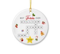 Décoration personnalisée avec mots croisés avec noms personnalisés - Meilleure équipe jamais pour collègues de travail, employés - Décoration de sapin de Noël en céramique