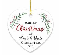 Décoration personnalisée en céramique pour 1er Noël en tant que tante et oncle, nièce ou neveu en céramique, décorations familiales à suspendre pour arbre de Noël, nom/année personnalisée, ornements