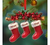 Décoration personnalisée en forme de chaussette de Noël 2025, premier Noël en tant que famille de trois formes d'ornements en acrylique, cadeau pour papa, maman et nouveau-né/enfant, décoration de