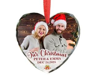 Décoration personnalisée en verre de cristal en forme de cœur avec texte photo, cadeau de décoration de vacances personnalisé pour la famille, les amis, les amoureux, les animaux domestiques, Noël