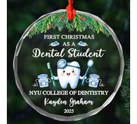 Décoration personnalisée en verre pour étudiant en dentiste, premier Noël comme ornement d'étudiant dentaire 2025, ornement en verre personnalisé pour dentiste futur, cadeau pour étudiant de première